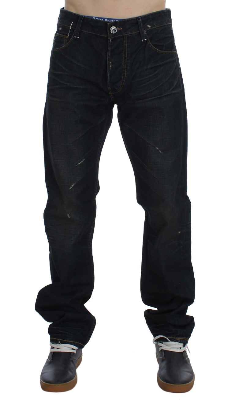 Blue Wash Cotton Denim Straight Fit Jeans