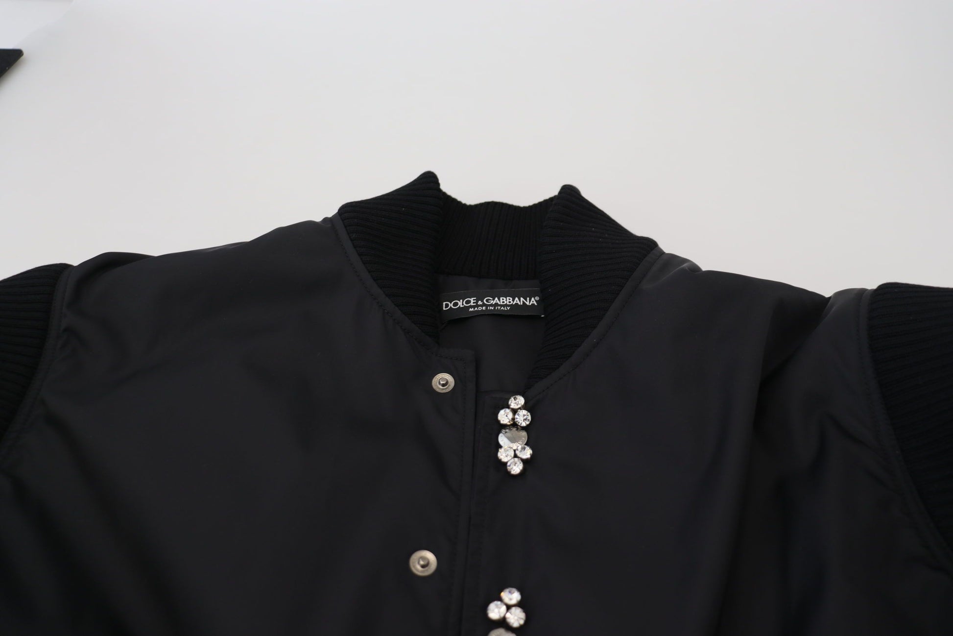 Black Nylon Crystals Coat Buttons Jacket