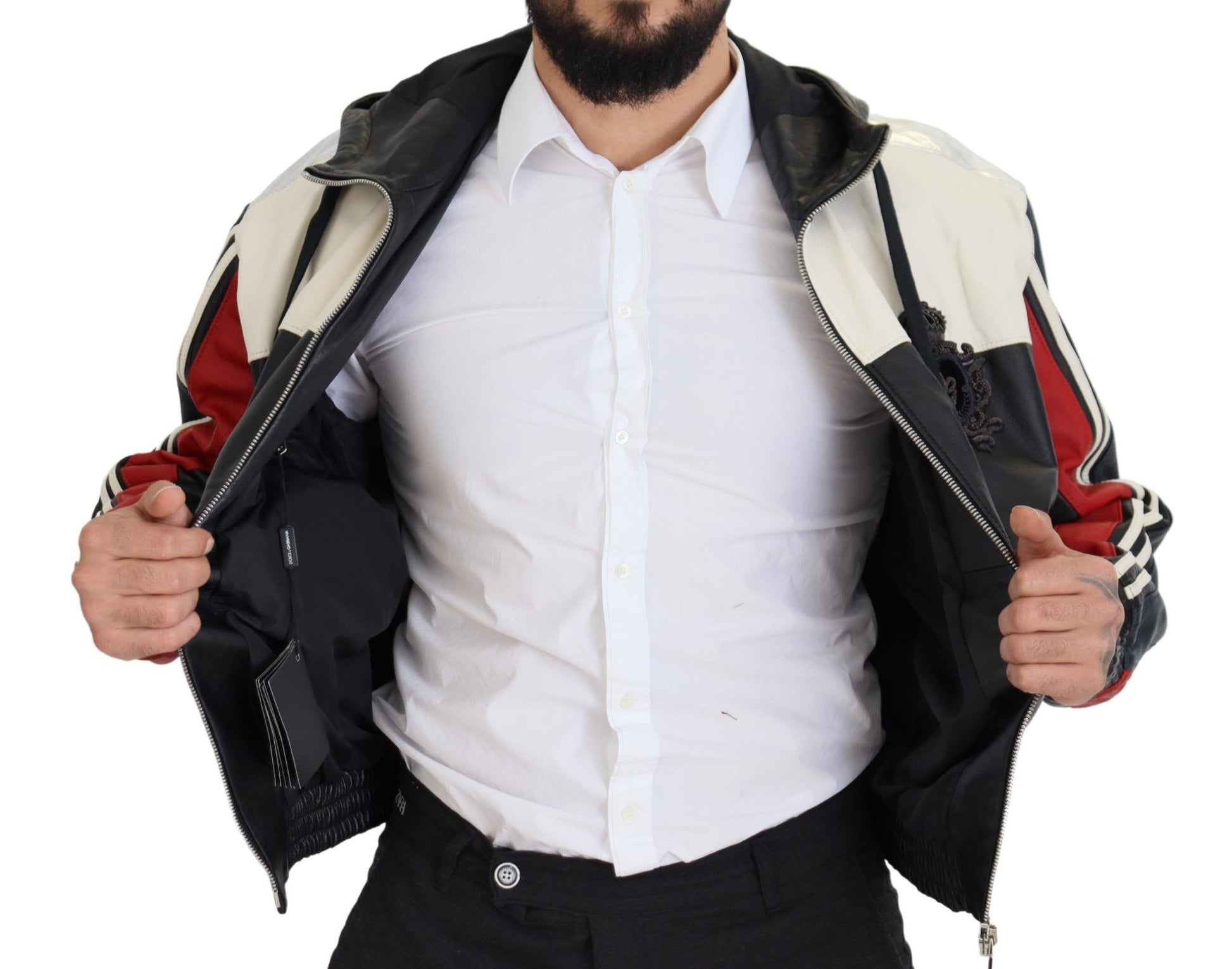 Black Leather Hooded Blouson Coat Jacket