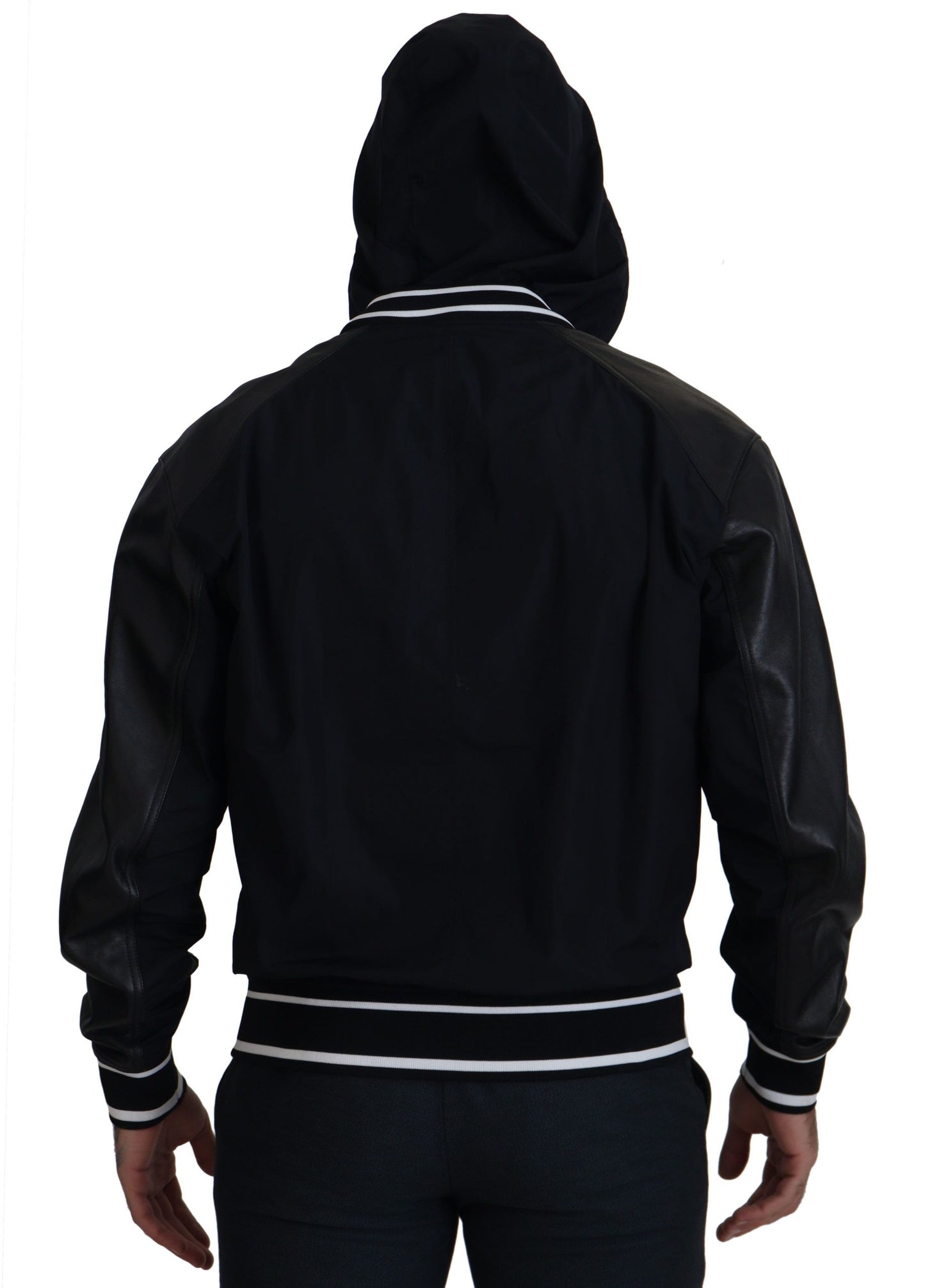 Black Polyester Hooded Blouson Coat Jacket