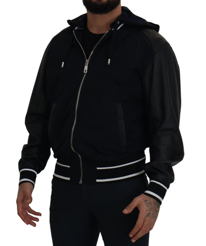 Black Polyester Hooded Blouson Coat Jacket