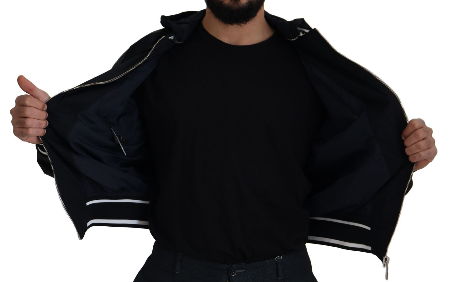 Black Polyester Hooded Blouson Coat Jacket