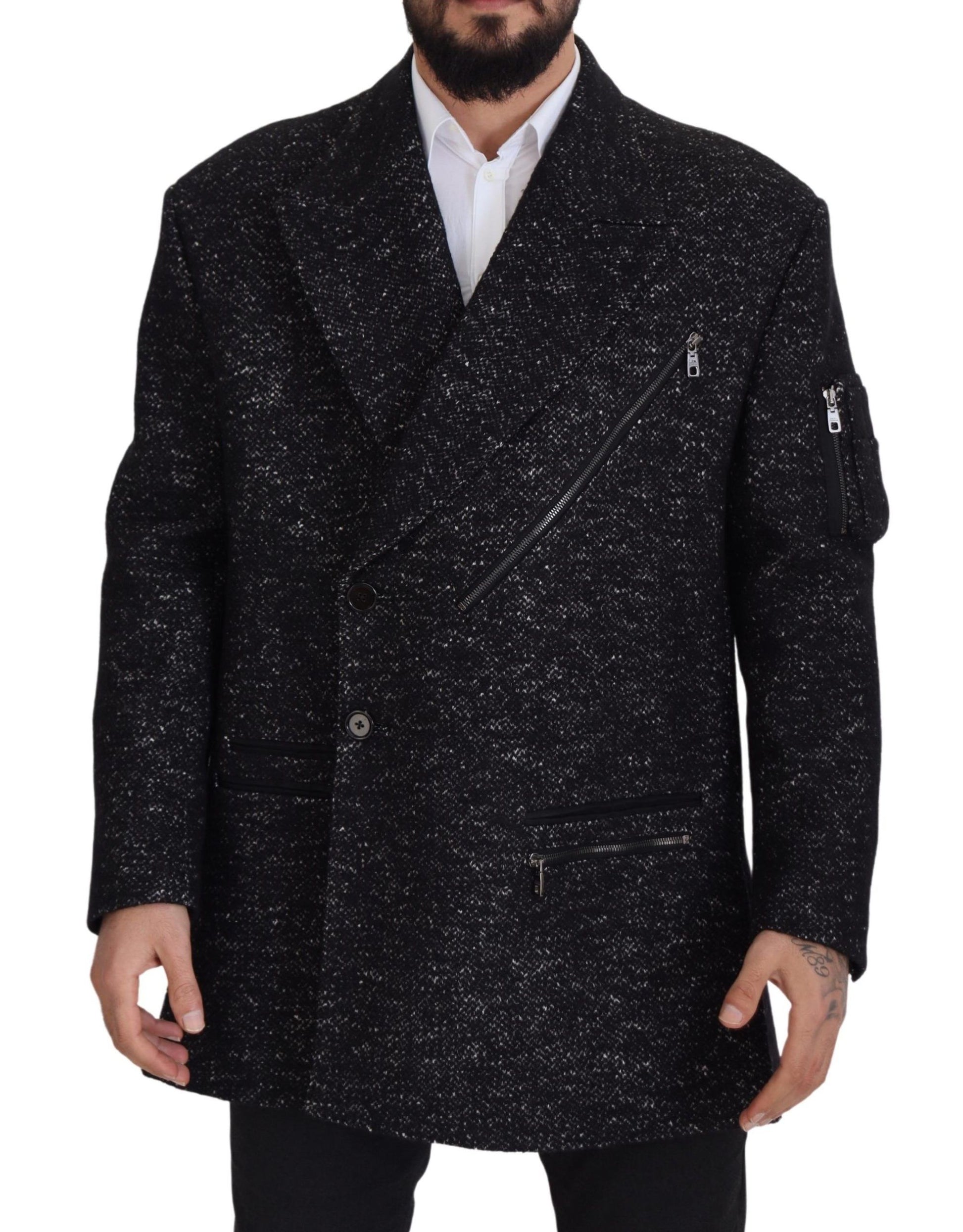 Black Wool Double Breasted Coat Men Jacket