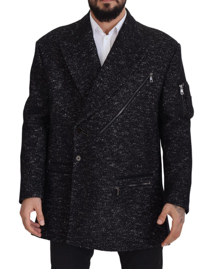 Black Wool Double Breasted Coat Men Jacket