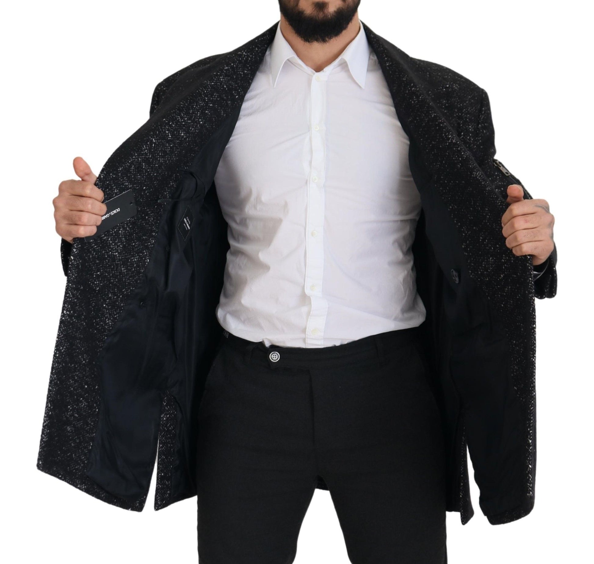 Black Wool Double Breasted Coat Men Jacket