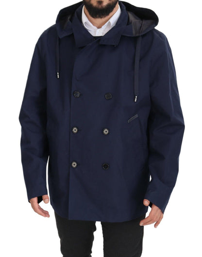 Blue Hooded Double Breasted Coat Jacket