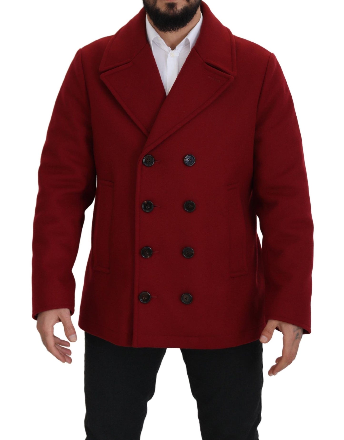 Red Wool Double Breasted Coat Jacket