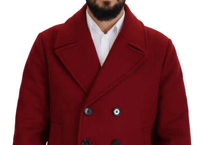 Red Wool Double Breasted Coat Jacket