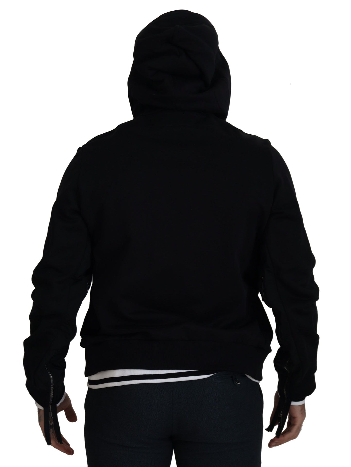 Black Polyester Hooded Full Zip Jacket