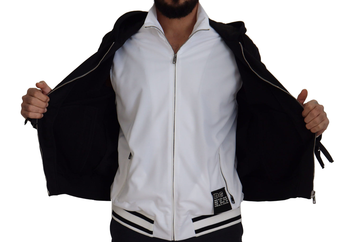 Black Polyester Hooded Full Zip Jacket