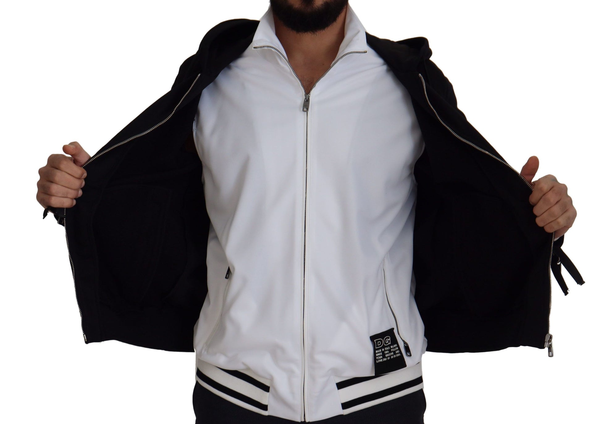 Black Polyester Hooded Full Zip Jacket