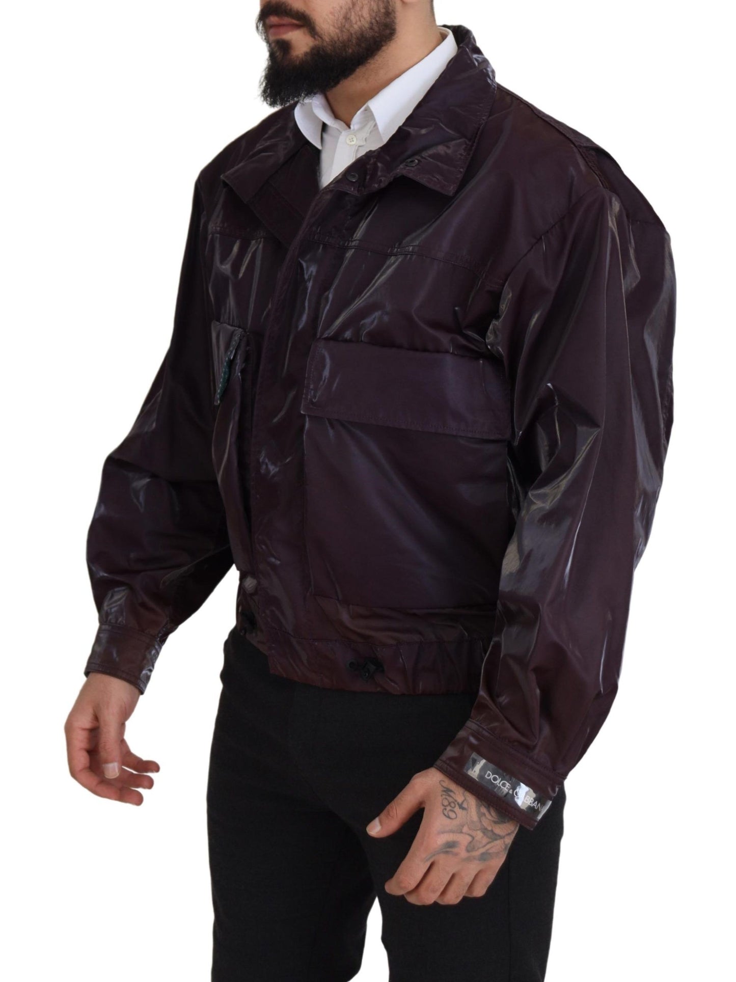Purple Nylon Collared Biker Coat Jacket