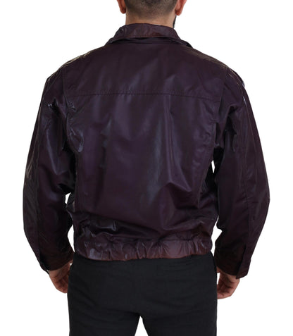 Purple Nylon Collared Biker Coat Jacket