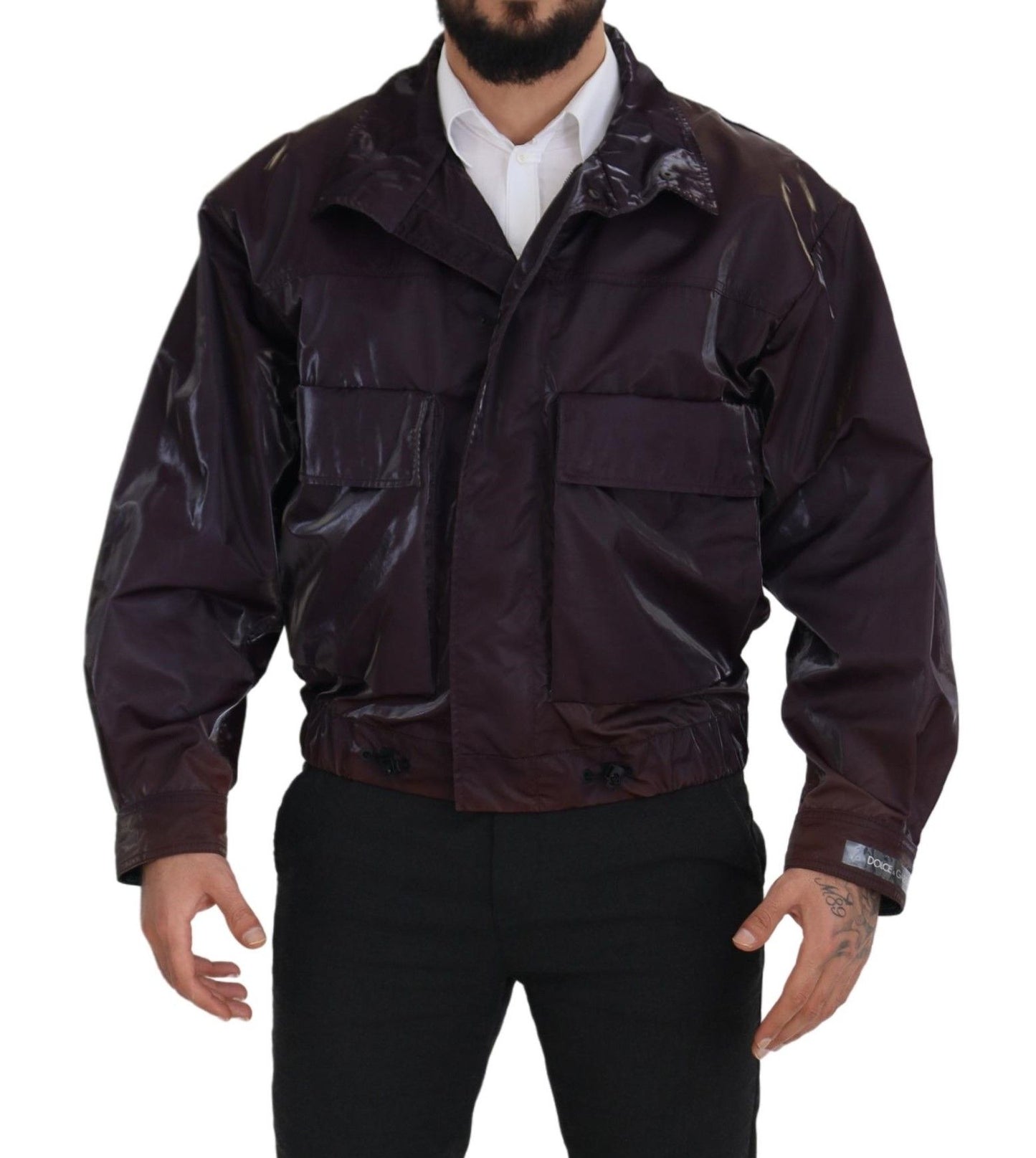 Purple Nylon Collared Biker Coat Jacket