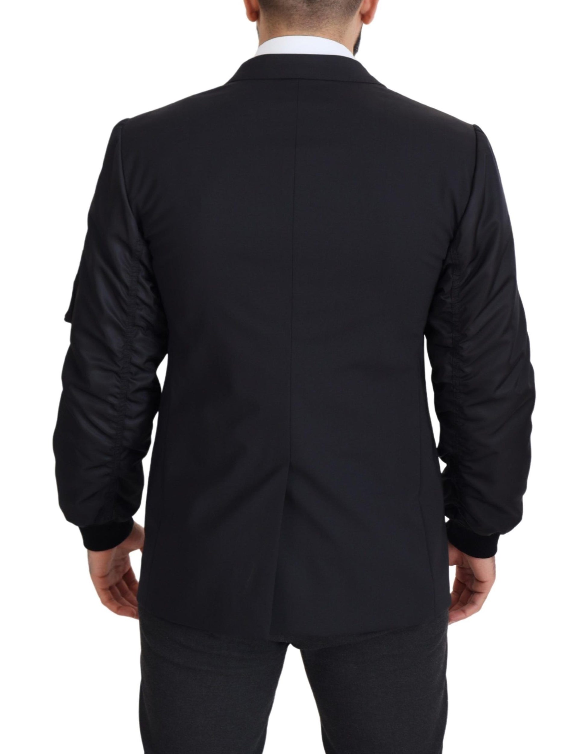 Black Wool Full Zip Long Sleeves Jacket