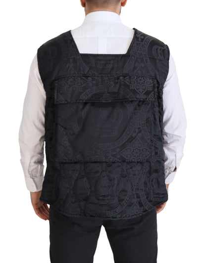 Black Nylon Full Zip Sleeveless Jacket