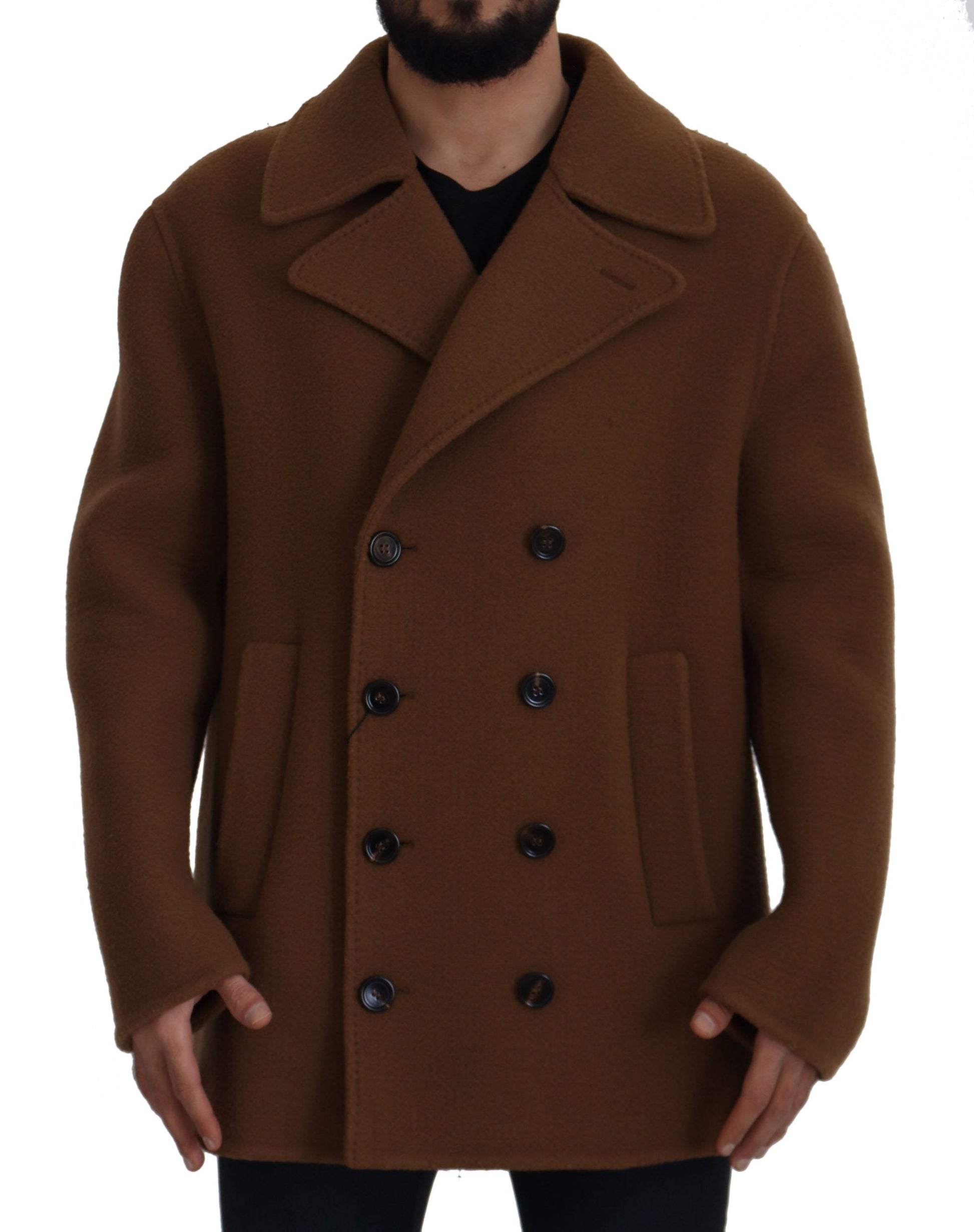Brown Nylon Double Breasted Coat Jacket
