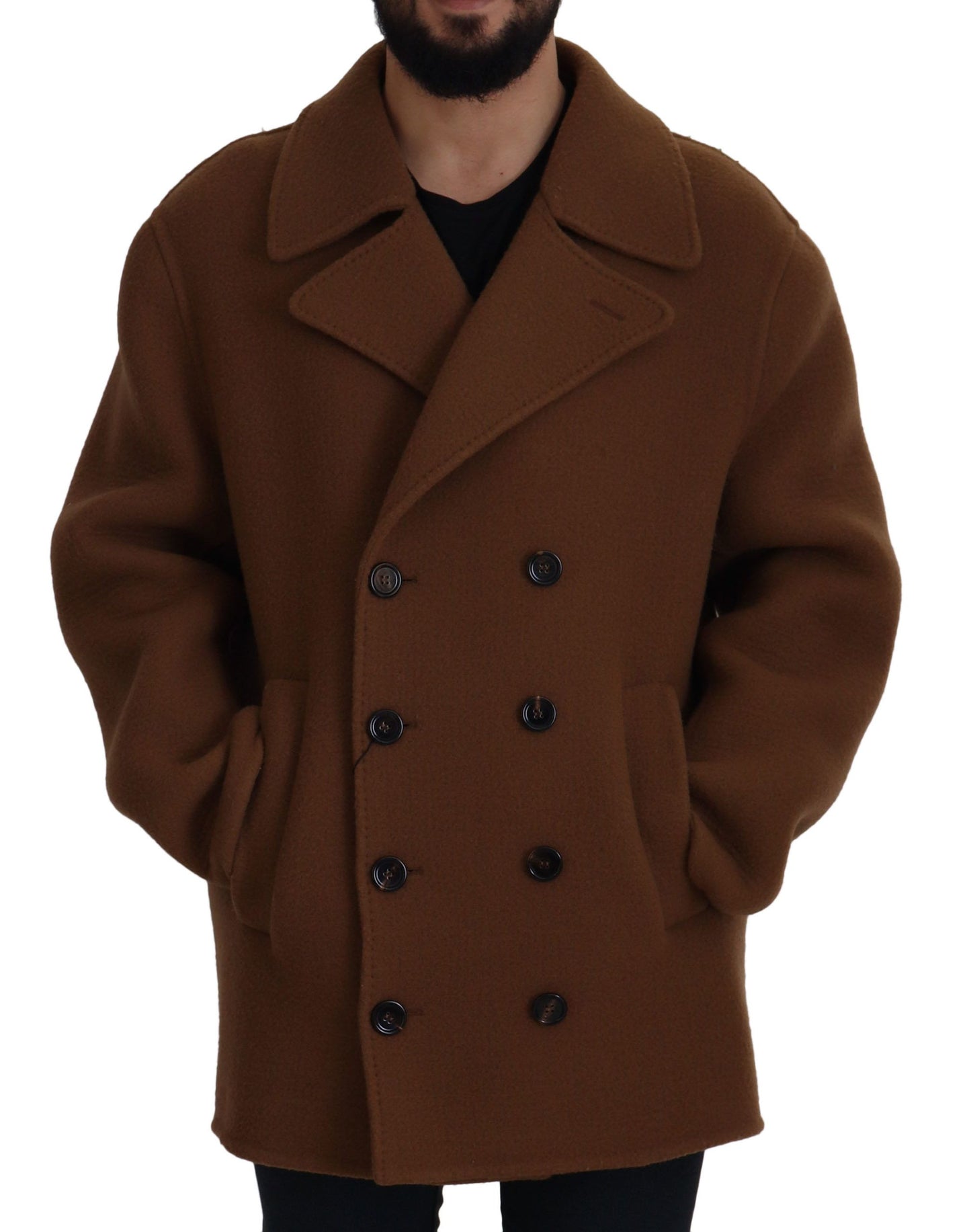 Brown Nylon Double Breasted Coat Jacket