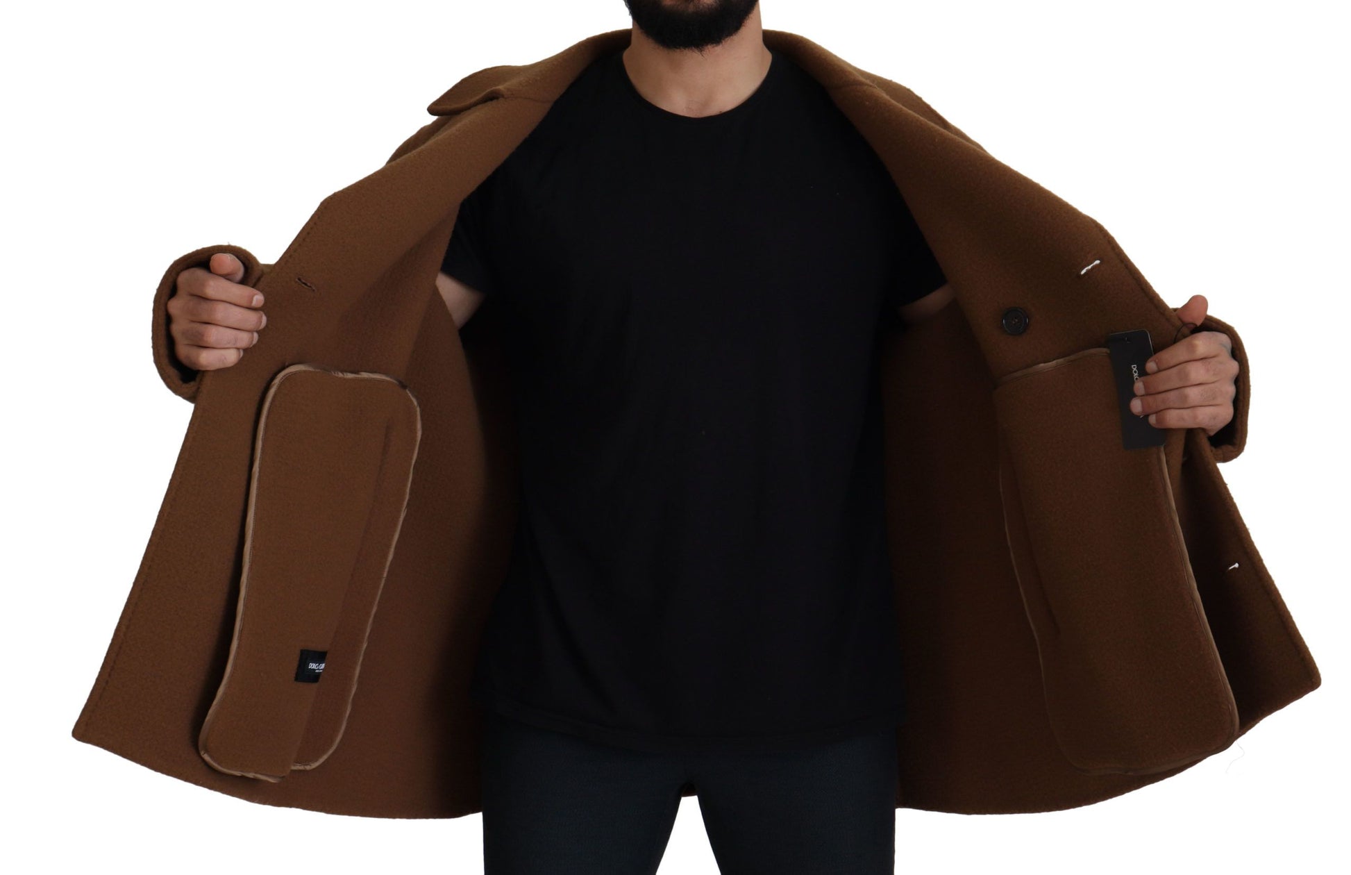 Brown Nylon Double Breasted Coat Jacket
