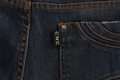 Blue Cotton Blend Bootcut Jeans