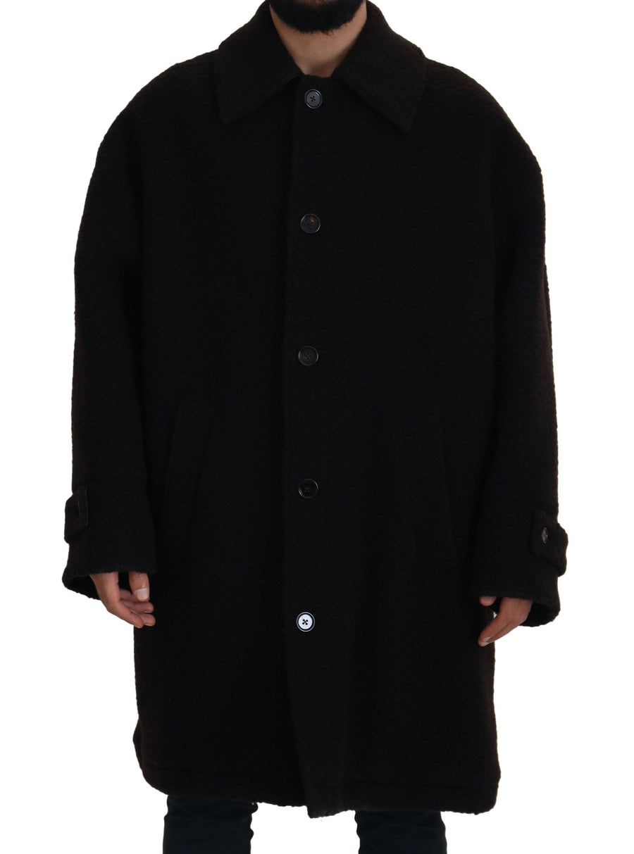 Black Alpaca Button Down Trench Coat Jacket