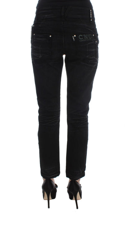 Black Cotton Slouchy Slims Fit Jeans