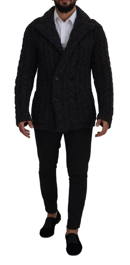Black Wool Knit Double Breasted Coat Jacket