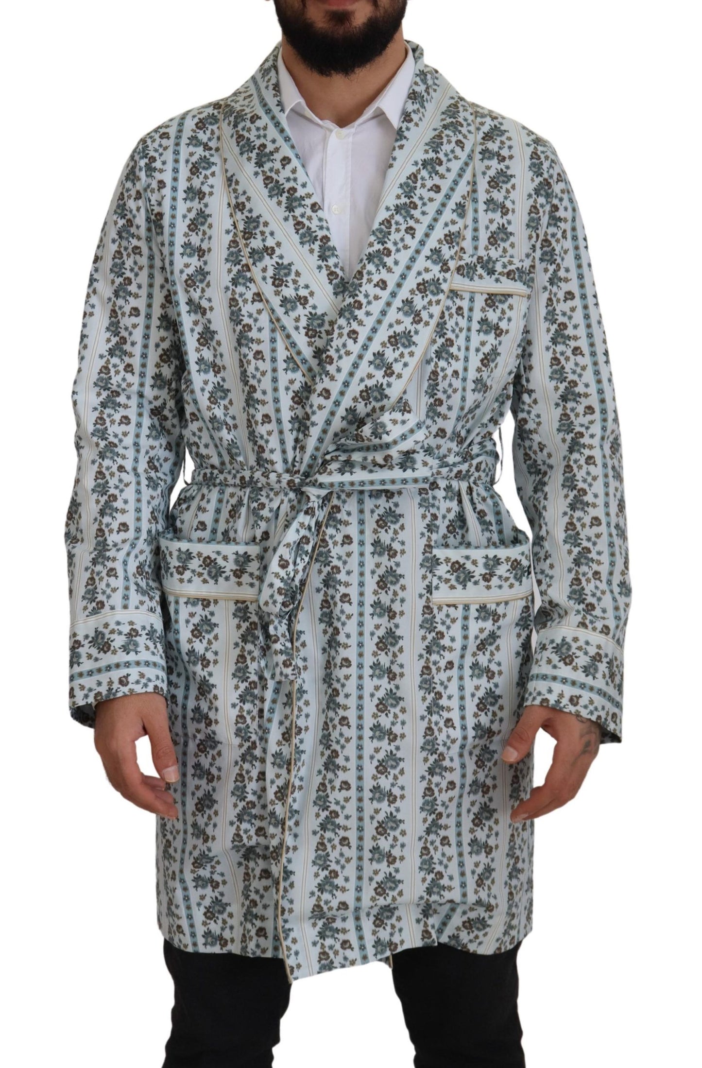 Blue Floral Cotton Robe Coat Jacket