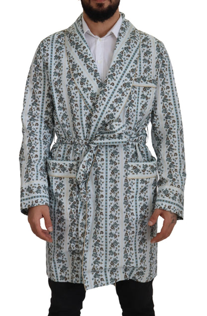Blue Floral Cotton Robe Coat Jacket