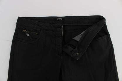 Black Cotton Capri Cropped Denim Jeans