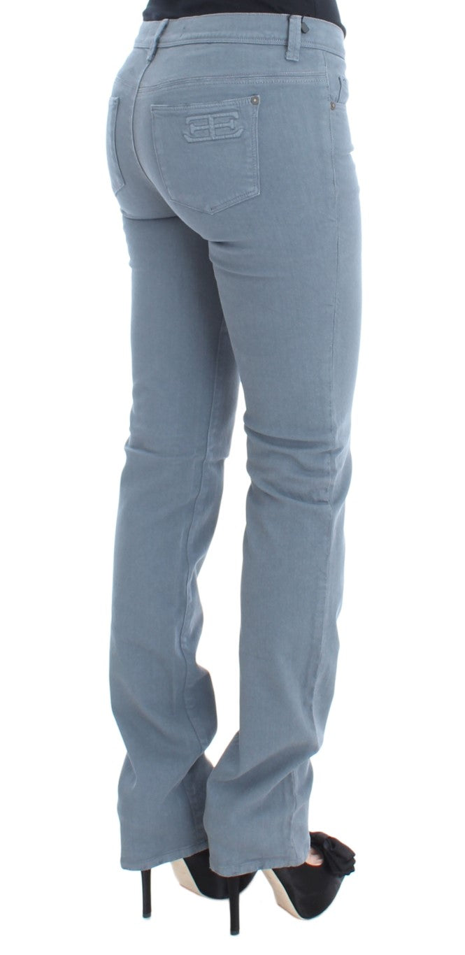 Blue Cotton Blend Slim Fit Bootcut Jeans