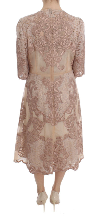 Pink Silk Lace Ricamo Shift Gown Dress