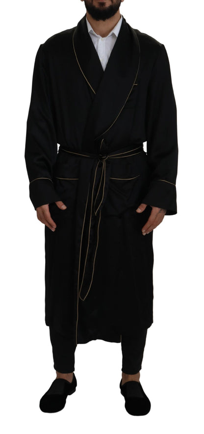 Black 100% Silk Robe Coat Wrap  Jacket