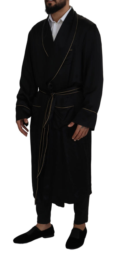 Black 100% Silk Robe Coat Wrap  Jacket