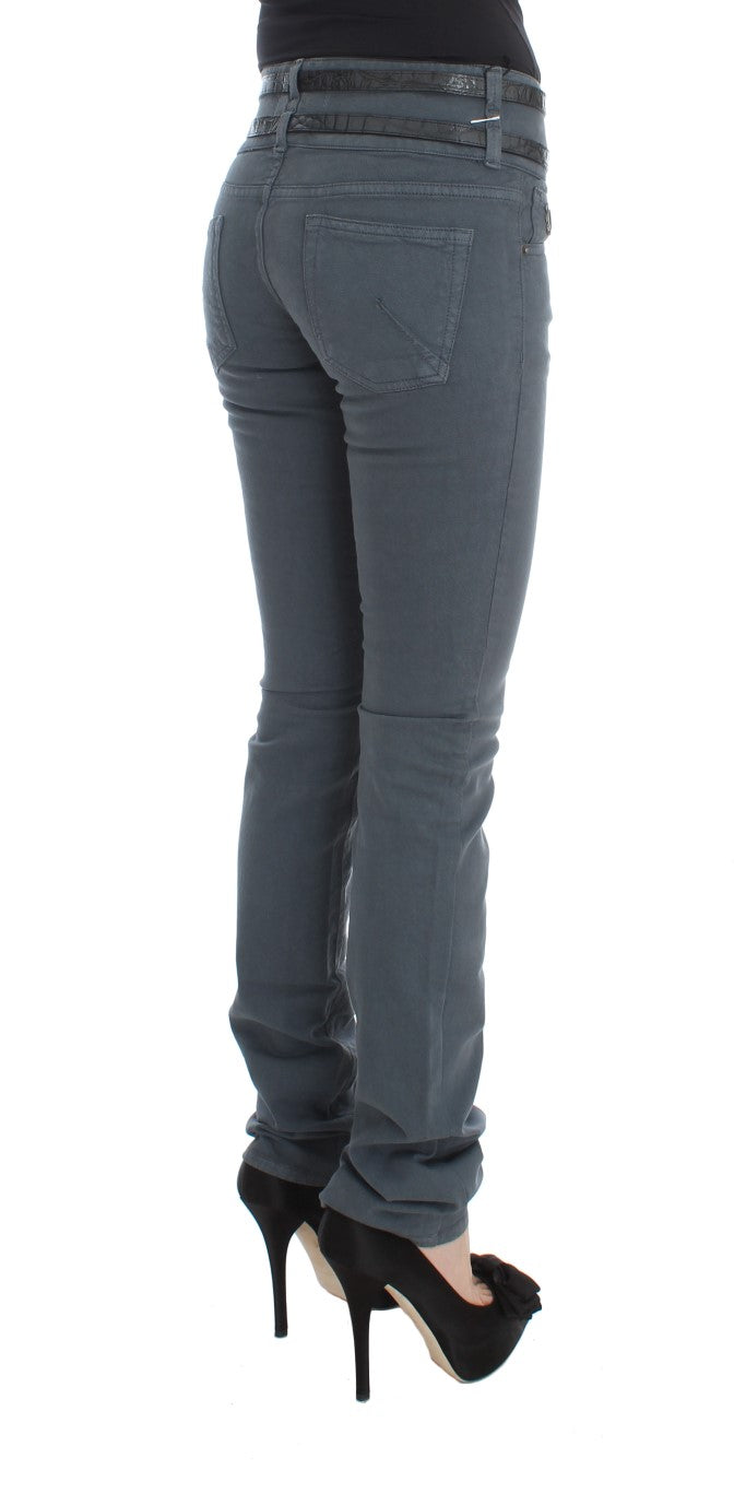 Blue Cotton Blend Slim Fit High Waist Jeans