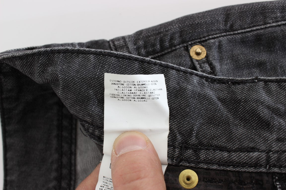 Gray Wash Cotton Torn Straight Fit Jeans