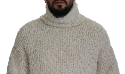 Cream Wool Knit Turtleneck Pullover Sweater