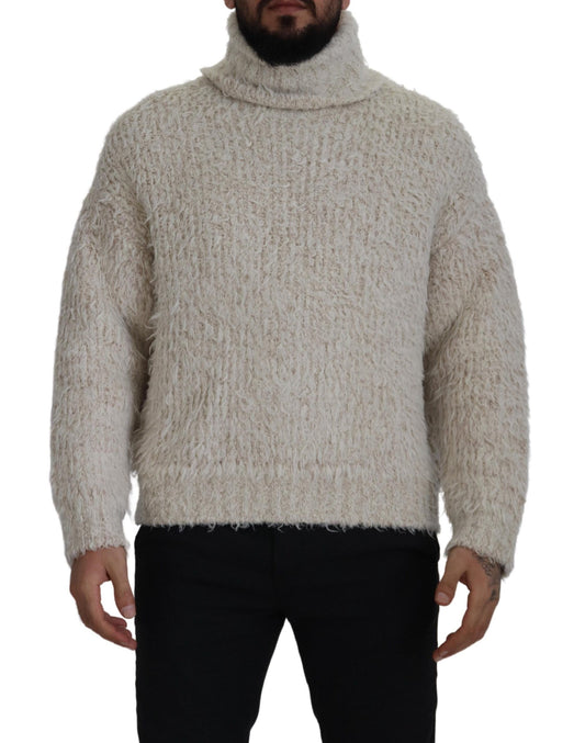 Cream Wool Knit Turtleneck Pullover Sweater