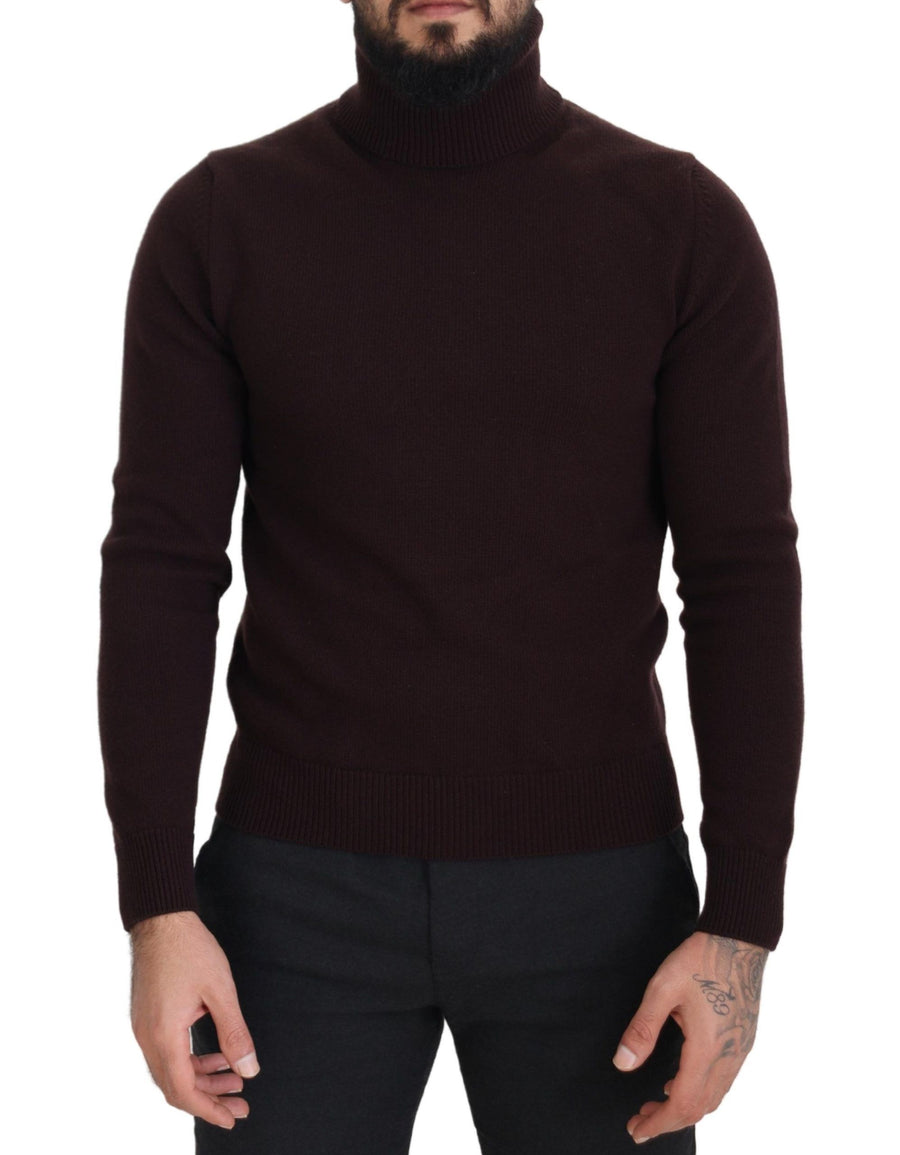 Brown Wool Turtle Neck Pullover Sweater