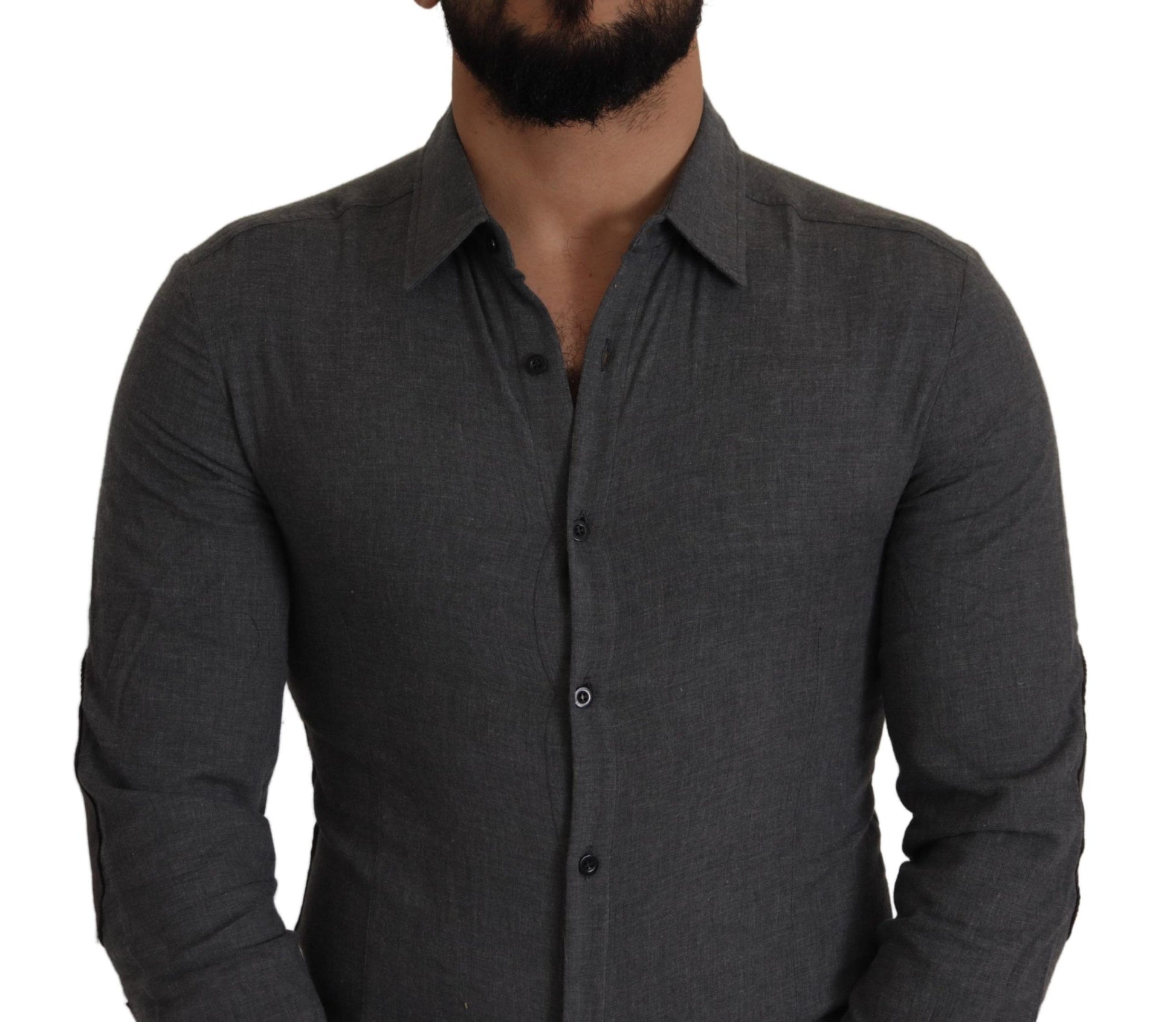 Dark Gray Cotton Casual Mens Shirt