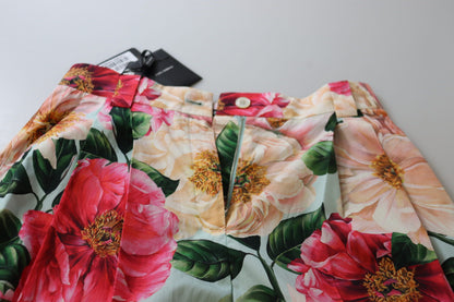 Multicolor Flora Printed High Waist Cropped Trouser Pants
