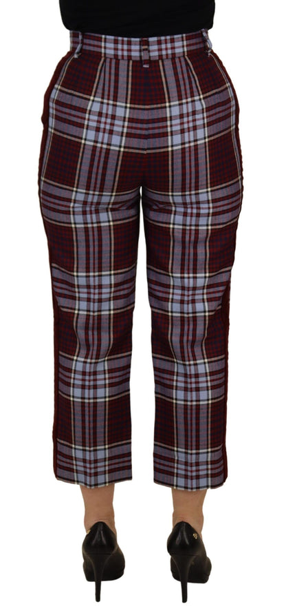 Gray Checked High Waist Cropped Trouser Pants