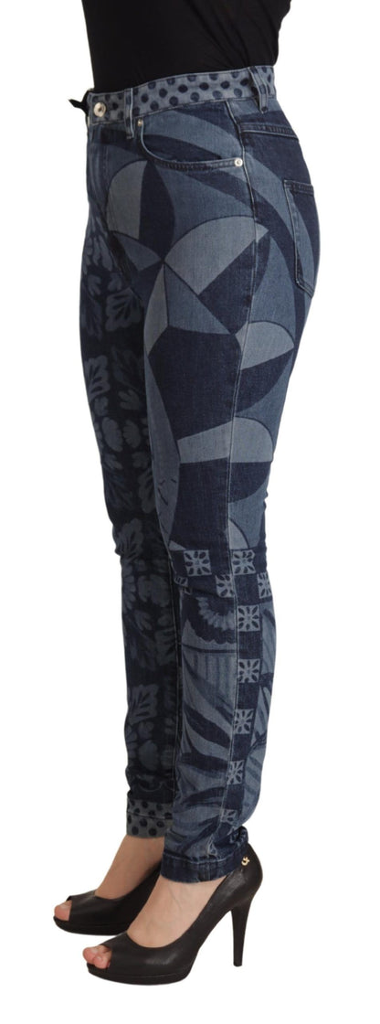 Blue Floral High Waist Skinny Denim Jeans