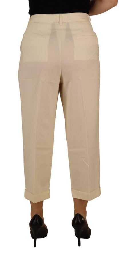 Ivory High Waist Cropped Folded Hem Trousers Pants