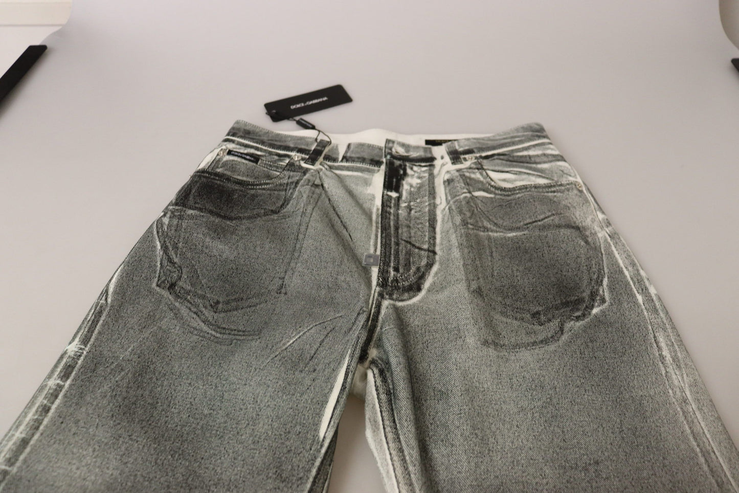 Grey Washed High Waist Denim Pants Cotton Jeans