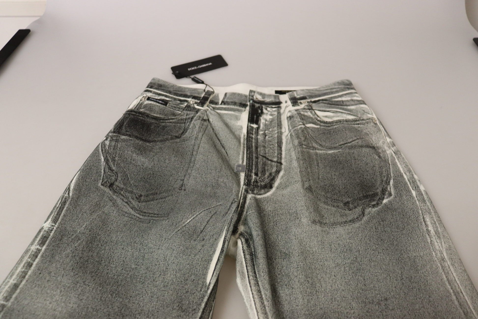 Grey Washed High Waist Denim Pants Cotton Jeans