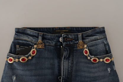 Blue Denim Crystal Embellished Pants Jeans