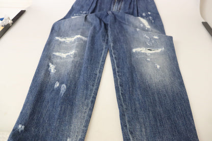 Blue Washed High Waist Loose Fit Pants