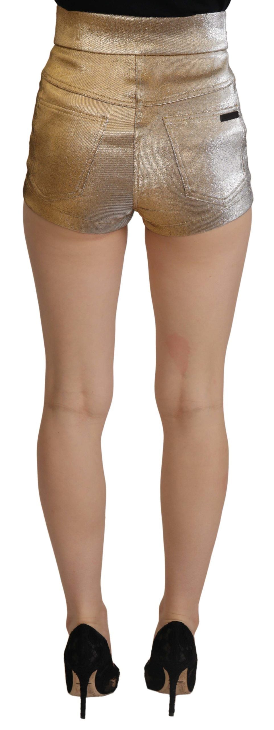 Gold Cotton Blend Glittered Hot Shorts