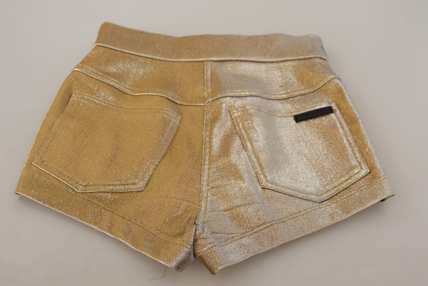 Gold Cotton Blend Glittered Hot Shorts